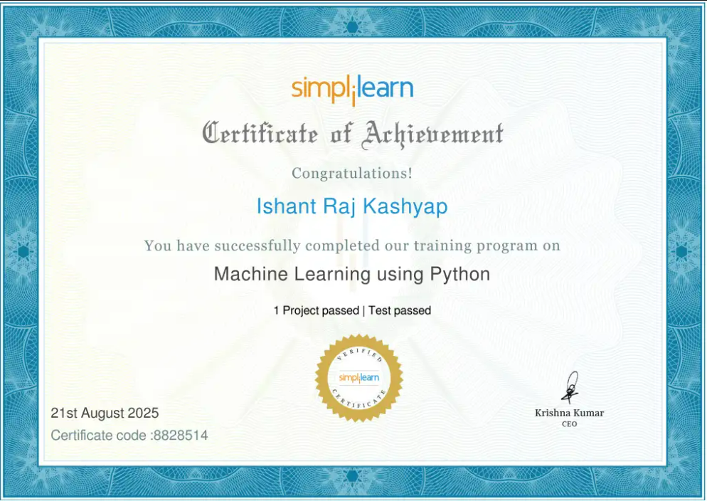 Machine Learning Sunny Raj Ishant Raj Kashyap